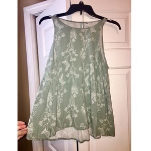 BOHO mint green hippie tank top w/ flower design